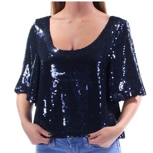 Navy free people sequin top